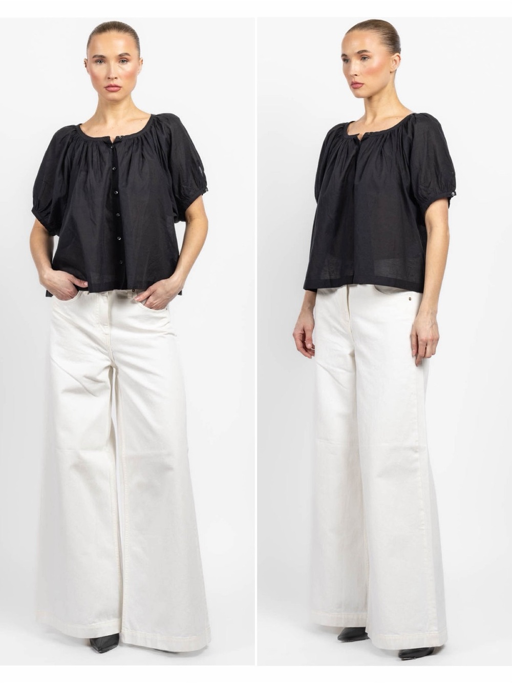 Doen June Top Black Puff Sleeve Blouse Size S